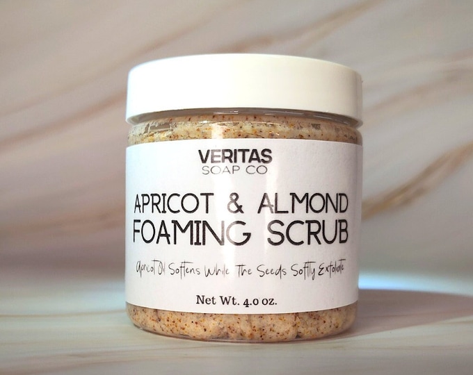 Apricot & Almond FOAMING SCRUB - Made with Organic Apricot Oil, Apricot Seeds and Pure Almond Essential Oil | Face Scrub | Body Scrub | Soap
