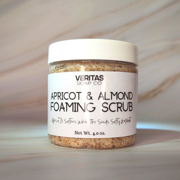 Apricot & Almond FOAMING SCRUB - Made with Organic Apricot Oil, Apricot Seeds and Pure Almond Essential Oil | Face Scrub | Body Scrub | Soap