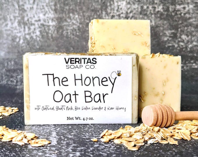 Oatmeal Soap - The HONEY OAT Bar - A Creamy Soap Bar with Oatmeal, Organic Goat's Milk, Bee Pollen Powder & Pure Raw Honey, Fragrance Free