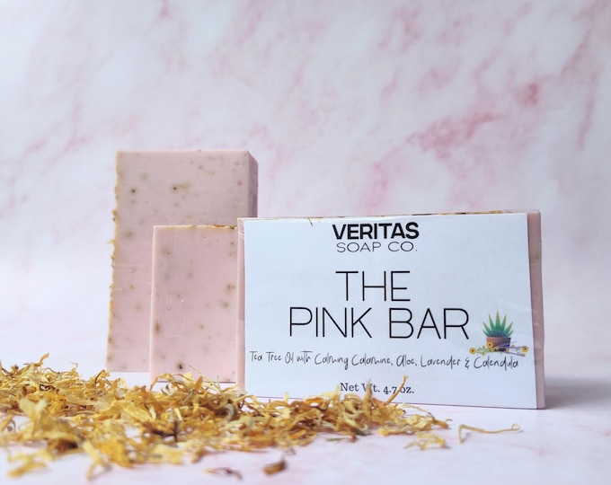 Face Soap - The PINK Bar - Tea Tree Oil Soap Bar with Calamine, Chamomile & Calendula | VEGAN | Problem Skin | Gift for Teen