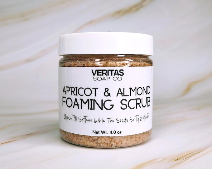 Apricot & Almond FOAMING SCRUB - Made with Organic Apricot Oil, Apricot Seeds and Pure Almond Essential Oil | Face Scrub | Body Scrub | Soap