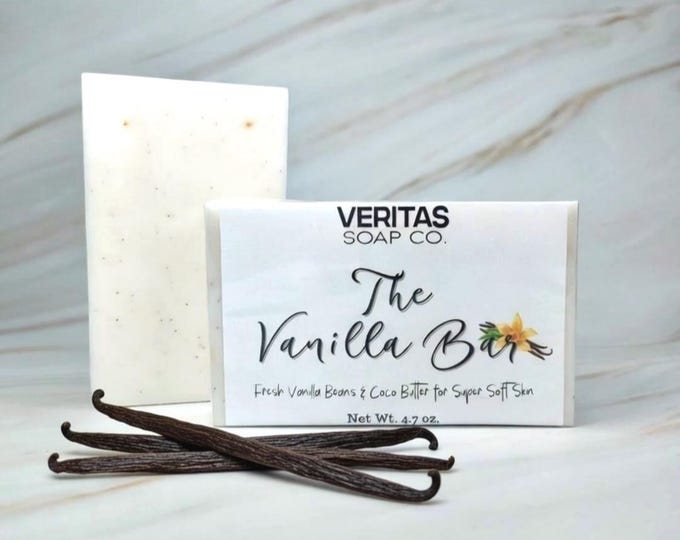 Vanilla Soap Bar - THE VANILLA BAR - Organic Vanilla Beans & Cocoa Butter for Soft Skin