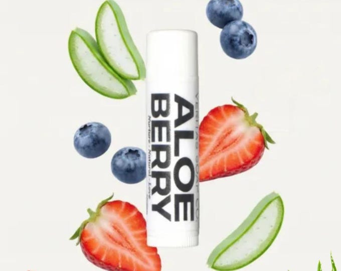ALOE BERRY Lip Balm - Aloe Butter, Blueberry & Strawberry Juice to Help Lighten Dark Spots  - VEGAN / Lip Balm/ Fruit Juice / Soft Lips