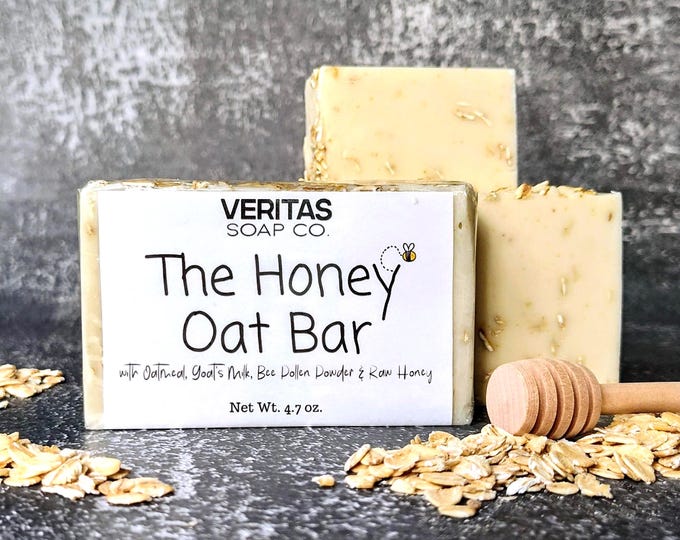 Oatmeal Soap - The HONEY OAT Bar - A Creamy Soap Bar with Oatmeal, Organic Goat's Milk, Bee Pollen Powder & Pure Raw Honey, Fragrance Free