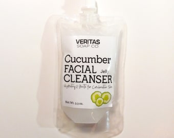 CUCUMBER JELLY Facial Cleanser - Cucumber Hydrosol & Cucumber Extract for Combination-Oily Skin / VEGAN, Problem Skin, Gift for Teen