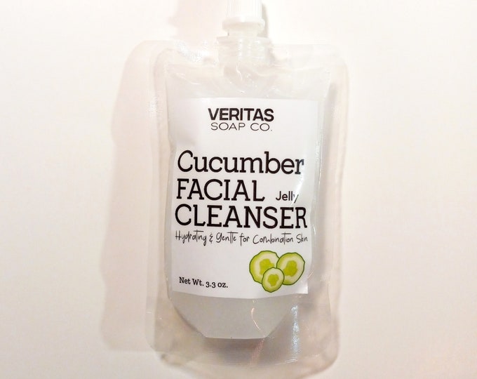 CUCUMBER JELLY Facial Cleanser - Cucumber Hydrosol & Cucumber Extract for Combination-Oily Skin / VEGAN, Problem Skin, Gift for Teen