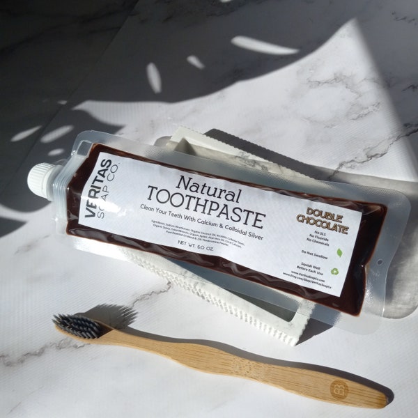 DOUBLE CHOCOLATE Toothpaste - Clean Your Teeth with Colloidal Silver & Cacao | No Mint | No Fluoride | Kids | Baking Soda
