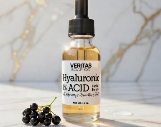 HYALURONIC ACID 1% Facial Serum w/ Elderberry & Resveratrol Extract | Vegan | Sensitive Skin | Fresh Face