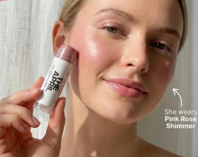 Pink Rose Shimmer - THE APRIL Multi Stick - Cream Makeup - Vegan Lipstick, Eye Gloss, Blush