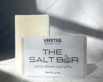 Salt Soap - THE SALT BAR - Dead Sea Salt & Kaolin Clay for Soft Skin, Vegan, Epsom Salt, Soothe, Refresh, Artisan Soap, Face Soap, Acne