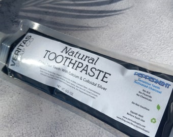 CHARCOAL TOOTHPASTE for Sensitive Teeth - Clean Your Teeth with Colloidal Silver in PEPPERMINT / Vegan / No Fluoride / No Baking Soda