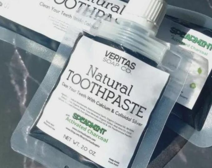 Charcoal TOOTHPASTE - Clean your Teeth with Colloidal Silver in SPEARMINT, Organic, Vegan, No Fluoride, Whitening Toothpaste, Face Scrub