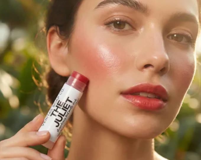 Sheer Strawberry Red - THE JULIET  Multi Stick -  Cream Makeup - Vegan Lipstick / Eye Gloss / Cream Blush