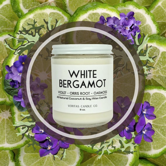 WHITE BERGAMOT All Natural Coconut + Soy Wax Candle | Wild Violets | Orris Root | Oakmoss | Fresh Powder | Lemons | Calamondin | Clean Scent