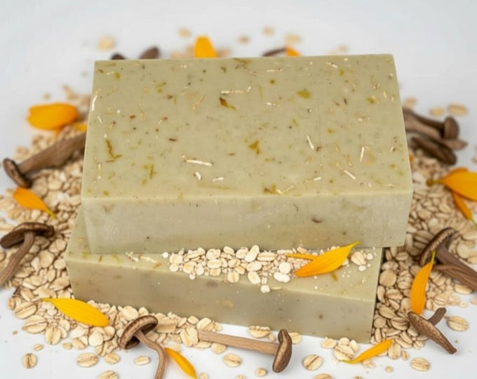 Oatmeal and Mushroom Exfoliating Soap – Vegan Pumice Scrub Bar with Patchouli & Citrus Oils