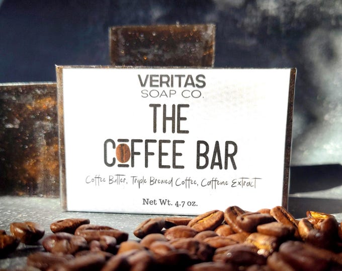 Coffee Soap - The COFFEE Bar -  Coffee Butter, Triple Brewed Coffee, Caffeine Extract & Babassu Oil, Vegan, Exfoliate, Kitchen Soap, Garden