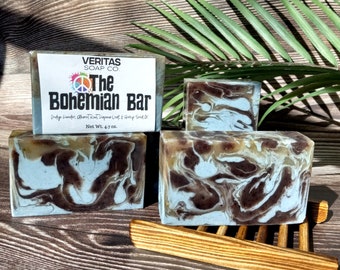 Patchouli Soap - The BOHEMIAN Bar -  100% Pure Patchouli & Orange Essential Oil, Vegan, Indigo, Chamomile, Hippie, Dreads, 420, Gift for Him