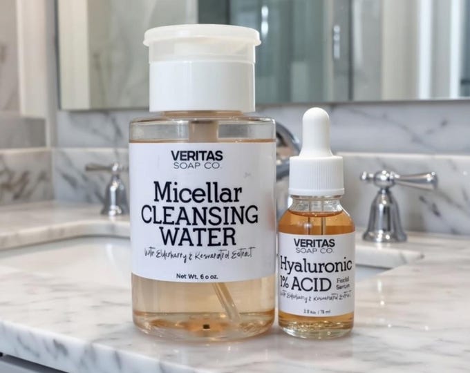 Hyaluronic Acid Serum & Micellar Water Duo, Elderberry Resveratrol, Vegan