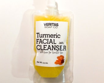 TURMERIC JELLY Facial Cleanser - Rose Hydrosol & Turmeric Extract for Sensitive Skin | VEGAN | Red Skin | Gift for Teen | Rosewood