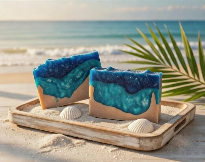 Coconut Soap - The SOUTH BEACH Bar - Sea Salt, Pumice, Ground Luffa Gourd - Get glam! Vegan, Exotic Coconut, Beach