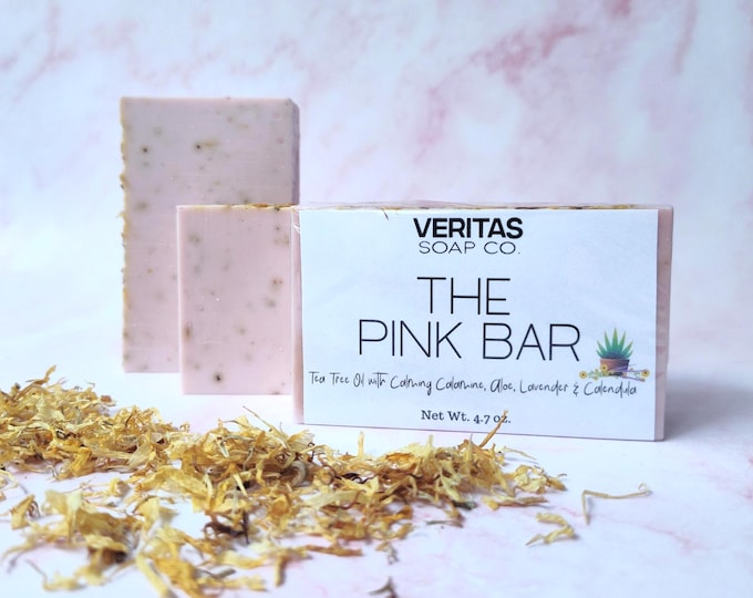 Face Soap - The PINK Bar - Tea Tree Oil Soap Bar with Calamine, Chamomile & Calendula | VEGAN | Problem Skin | Gift for Teen