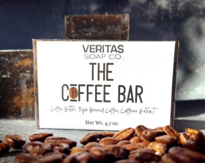 Coffee Soap - The COFFEE Bar -  Coffee Butter, Triple Brewed Coffee, Caffeine Extract & Babassu Oil, Vegan, Exfoliate, Kitchen Soap, Garden
