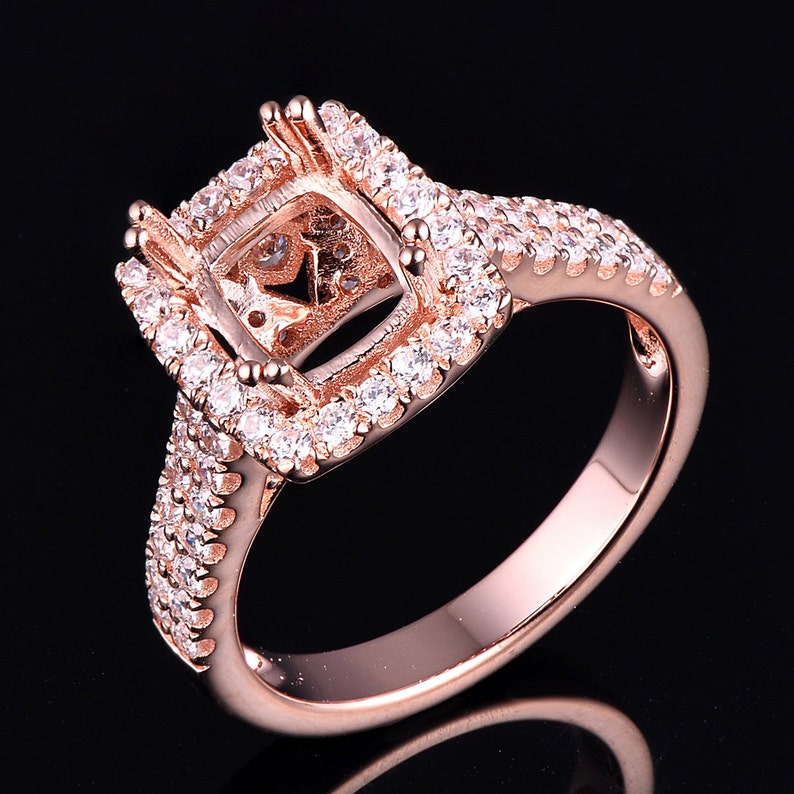 14K Rose Gold 7.5x6.5mm Cushion Cut Engagement Ring Semi Etsy