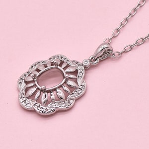 14K Gold Flower Pendant Semi Mount 8X6mm Oval Diamond Pendant Setting Without Stones  Unique Halo Pendant Necklace Custom Pendant