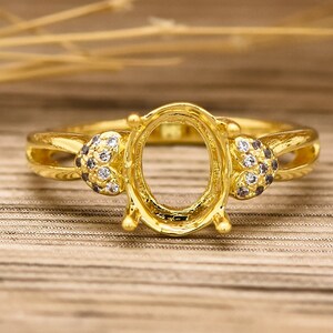 14K Gold 6x8mm Oval Semi Mount Split Shank Engagement Ring Setting Handmade Jewelry Customized Ring For Woman
