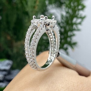 Natural Diamond Halo Ring Round Engagement Semi  Mount Ring  Hand-made Fine Jewelry Solid Gold Fine Jewelry Ring White Gold  V shape Ring