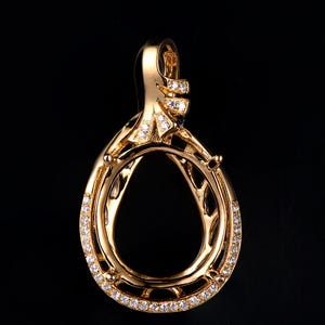 14K Solid Gold Pendant  18x15mm Oval Pendant Semi Mount Diamond Pendant Setting Girlfriend Gift Handmade Jewelry Birthday Female Pendant
