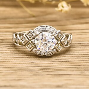 Solid 14k White Gold  Engagement Ring Claw Setting  Wedding Ring Lab Grown Diamond Princess Ring Halo Diamond Ring Cross Ring Jewelry