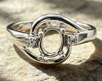 Echt massief gouden ring 14K ovale semi-gemonteerde ring verlovingsring tweezijdige stenen ring trouwring 6 x 4 ovale ring diamanten ring JACA Jewelry