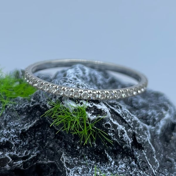 Voller Enternity Ehering Dünner Ring Bandbreite 1mm Solid Gold Ehering Natürlicher Diamant Ring Handgemachter Schmuck