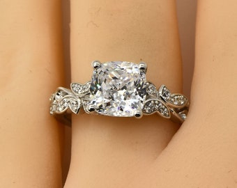 Vintage 8x8mm cushion Moissanite Engagement Ring 14K Gold Butterfly Ring Promise Ring Birthday Gift Anniversary Gift Gifts For Her