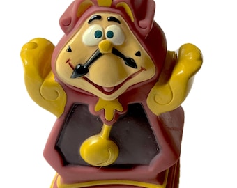 Vintage Disney Skönheten och Odjuret klocka Cogsworth gummi PVC leksak från 1992 och 90-talet
