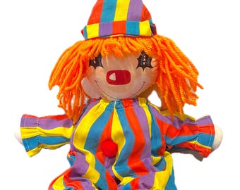 Vintage 1970's 80's Commonwealth striped creepy clown plush doll Taiwan gag gift 21"