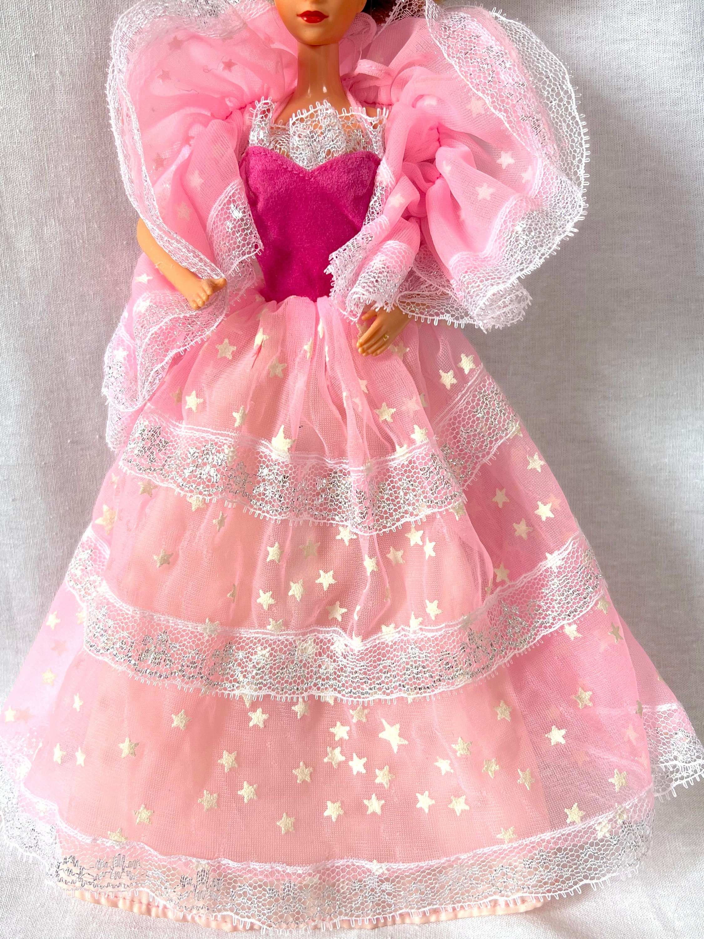 Vintage 1985 80's Dream Glow Barbie robe de poupée et wrap boa