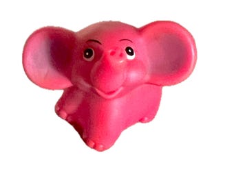 Vintage 1970&#39;s pink rubber elephant circus zoo baby toy 2&quot;