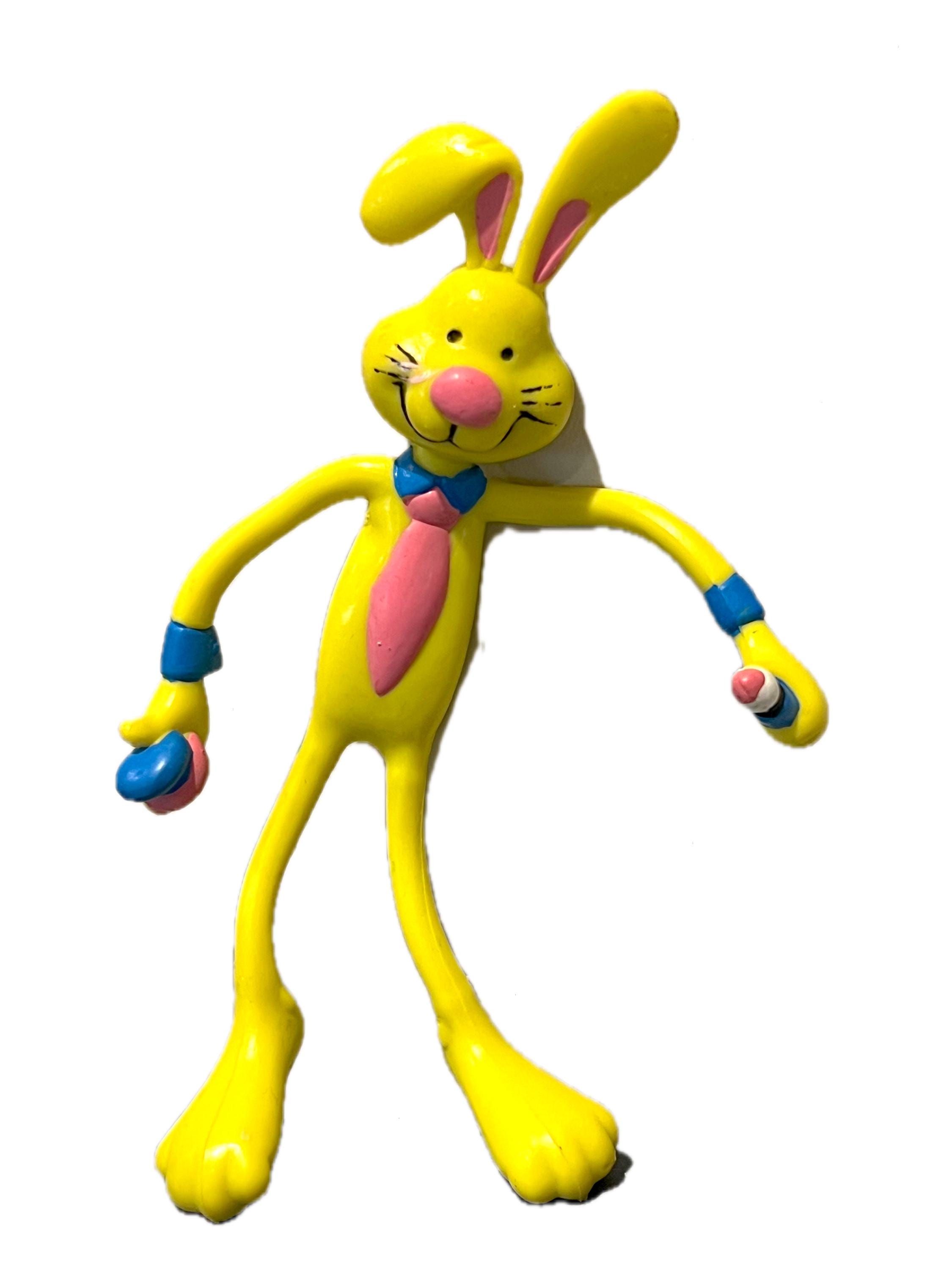 Vintage 1980's Amscan Yellow Easter Bunny Rabbit Bendy Toy 6