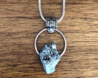 Silver Druzy & Copper Circle Necklace (Handmade Pendant)