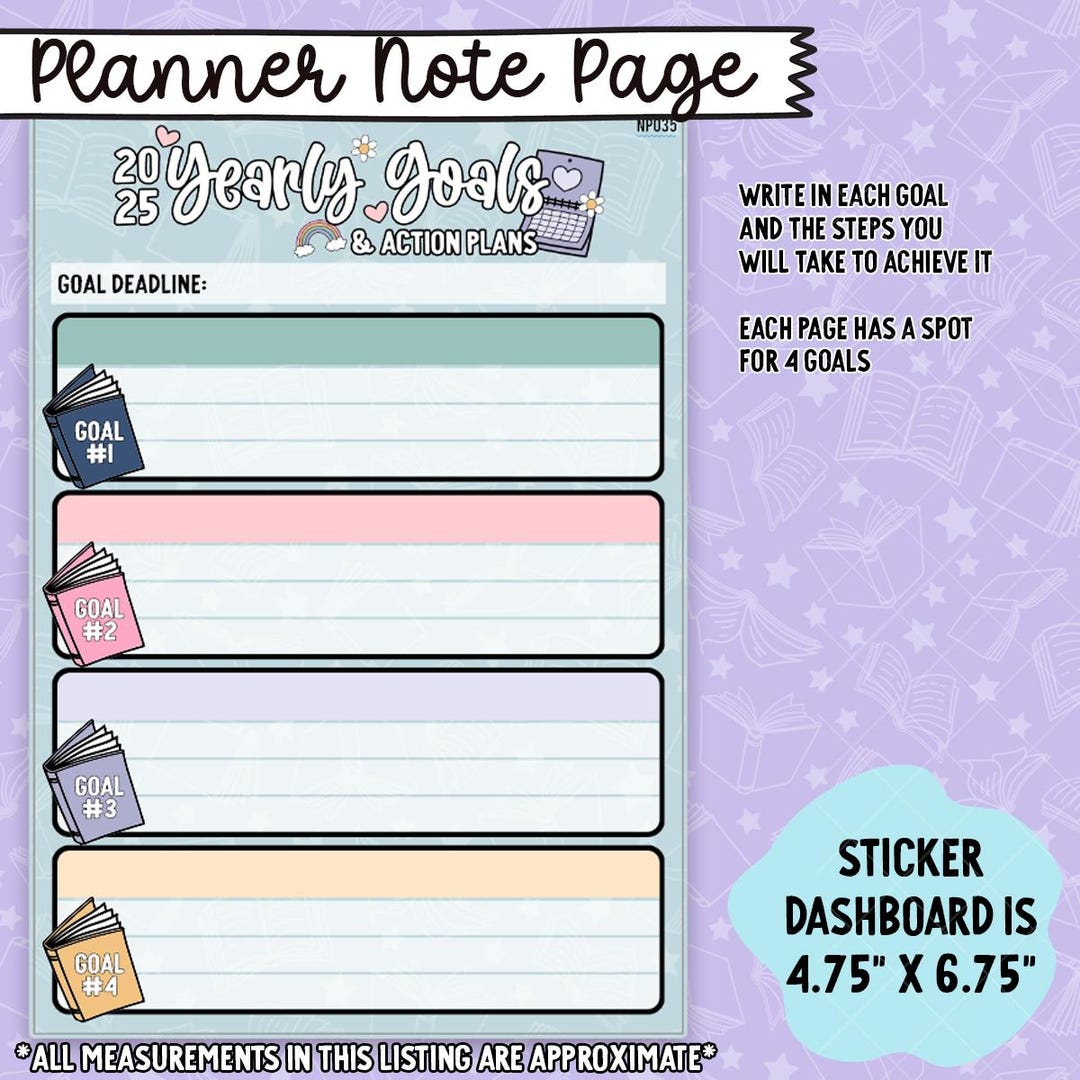 2025 New Year Goals Notes Page Sticker Dashboard - NP035 - Etsy