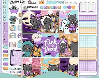 Trick or Treat Spooky Cat Vertical Weekly Planner Sticker Kit  - BK669