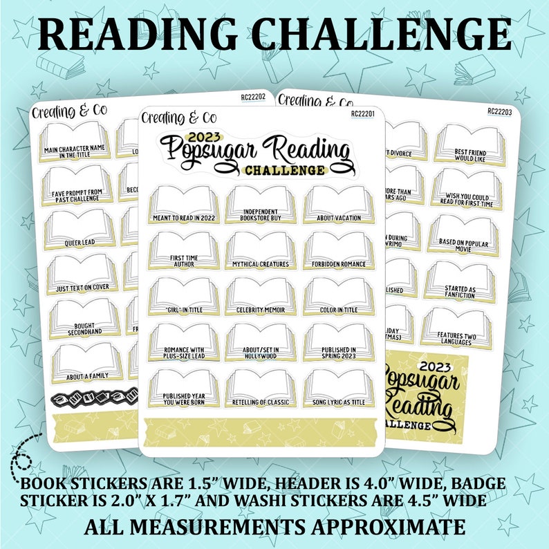 2023 Popsugar Reading Challenge Sticker Set RC222 Etsy