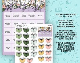 Spring Book Bingo Reading Challenge Dashboard and Sticker Trackers - RC338