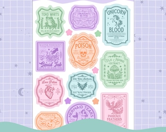 Potion & Ingredient Labels Decorative Journal Sticker Sheet Set - DS111