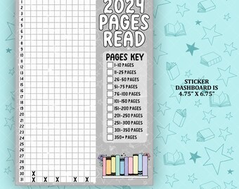 2024 Pages Read Color Coded Pixels Notes Page Sticker Dashboard - NP006