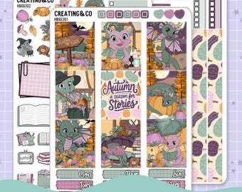 Dragon Harvest Autumn Reading Challenge Hobonichi Cousin Weekly Planner Kit - 1.3" Stickers - HB663
