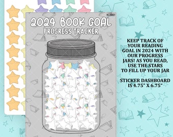 Yearly Reading Goal Jar Tracker 5x7 Dashboard and Sticker Tracker - 50 Stars - RC306