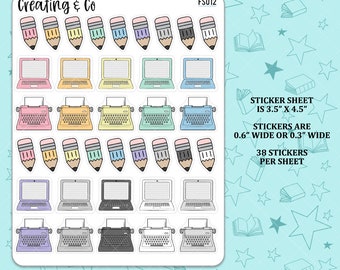 Writing, Pencil, Laptop, Typewriter Functional Icon Stickers  - FS012